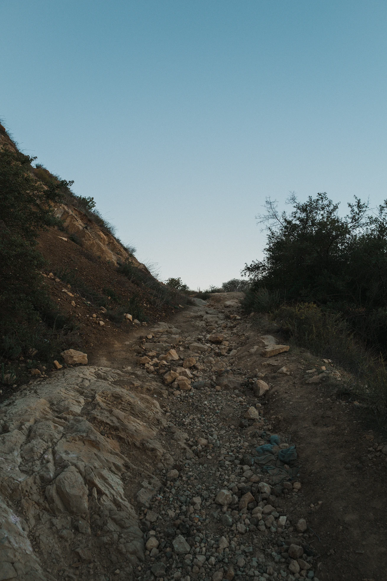 The rocky, washed-out climb